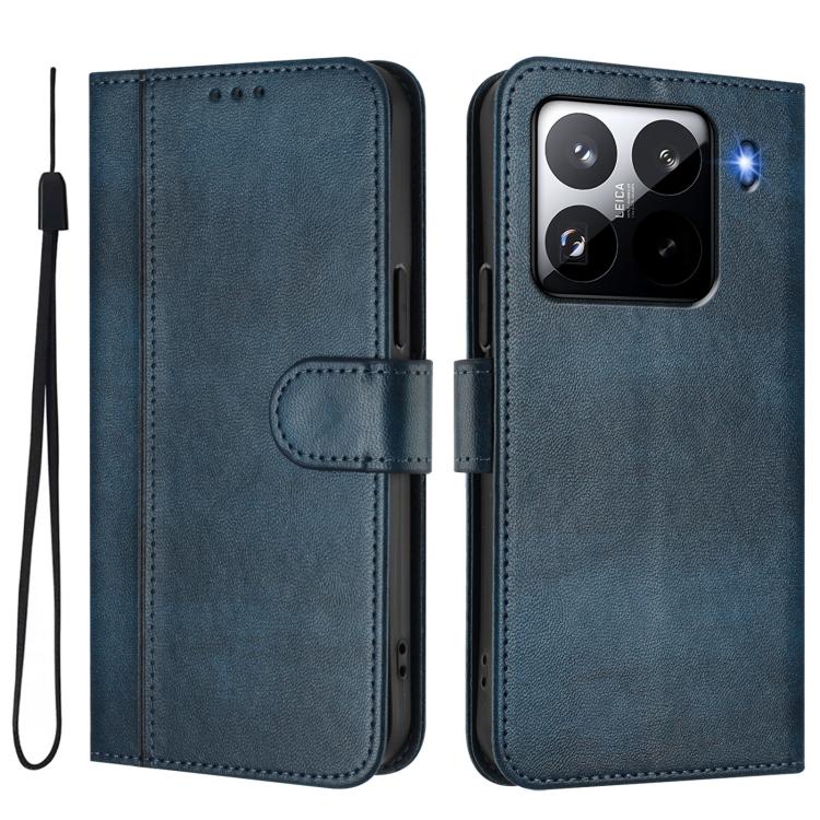 For Xiaomi 15 Pro Line Splicing Buckle Retro Leather Phone Case