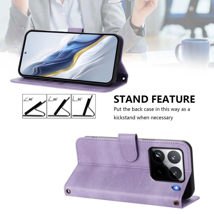 For Xiaomi 15 Pro Line Splicing Buckle Retro Leather Phone Case