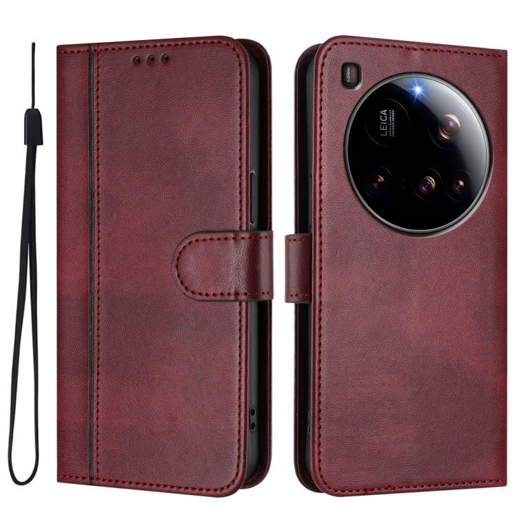 For Xiaomi 15 Ultra Line Splicing Buckle Retro Leather Phone Case