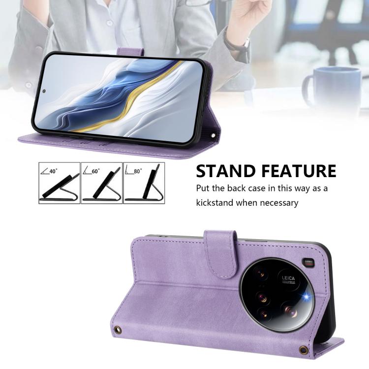 For Xiaomi 15 Ultra Line Splicing Buckle Retro Leather Phone Case