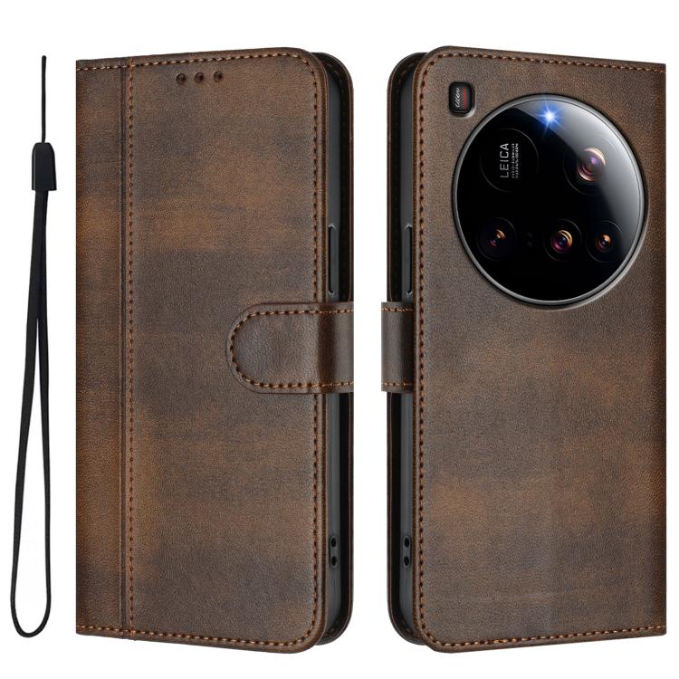 For Xiaomi 15 Ultra Line Splicing Buckle Retro Leather Phone Case