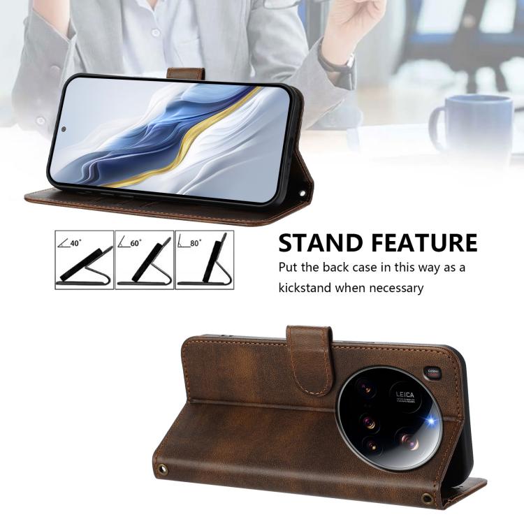 For Xiaomi 15 Ultra Line Splicing Buckle Retro Leather Phone Case