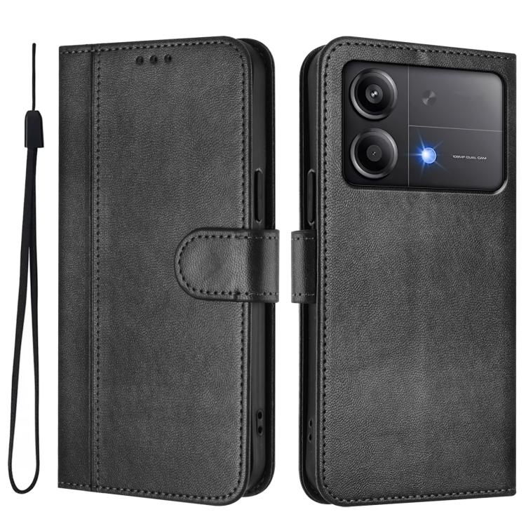 For Xiaomi Poco X6 Neo 5G Line Splicing Buckle Retro Leather Phone Case