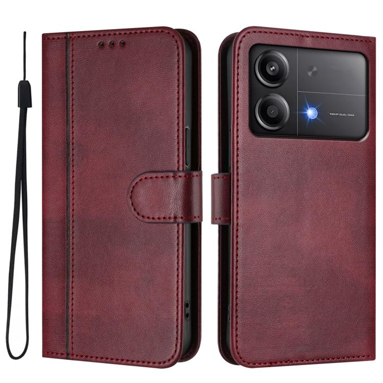For Xiaomi Poco X6 Neo 5G Line Splicing Buckle Retro Leather Phone Case