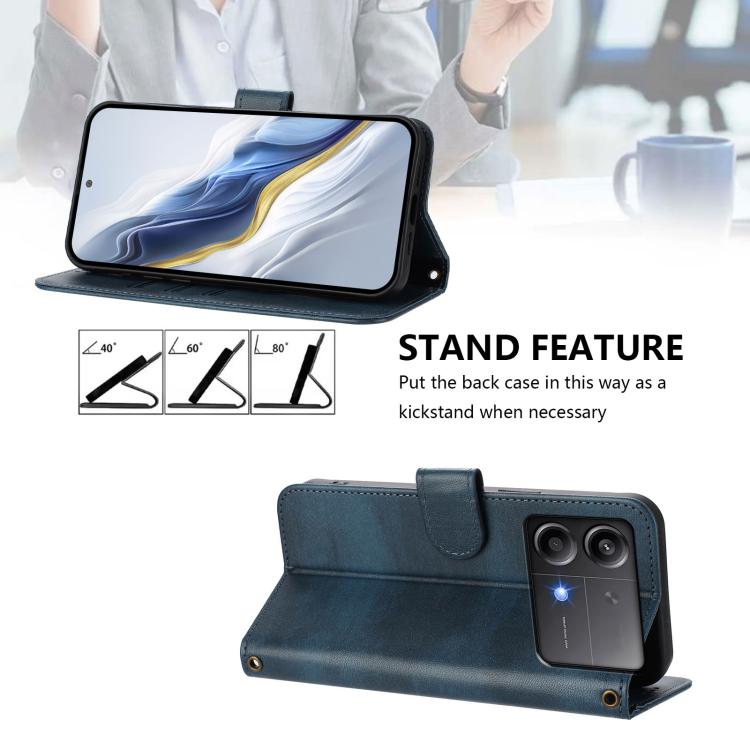 For Xiaomi Poco X6 Neo 5G Line Splicing Buckle Retro Leather Phone Case