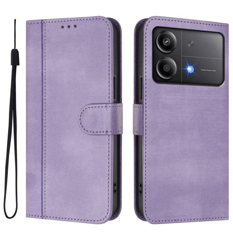 For Xiaomi Poco X6 Neo 5G Line Splicing Buckle Retro Leather Phone Case