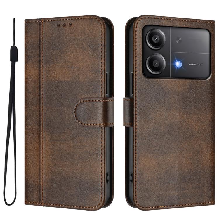 For Xiaomi Poco X6 Neo 5G Line Splicing Buckle Retro Leather Phone Case