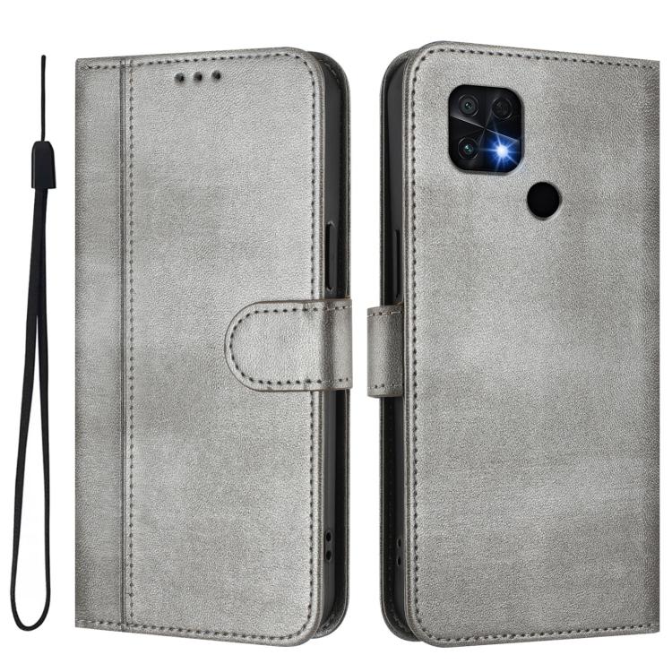 For Xiaomi Poco C40 / Redmi 10C Line Splicing Buckle Retro Leather Phone Case