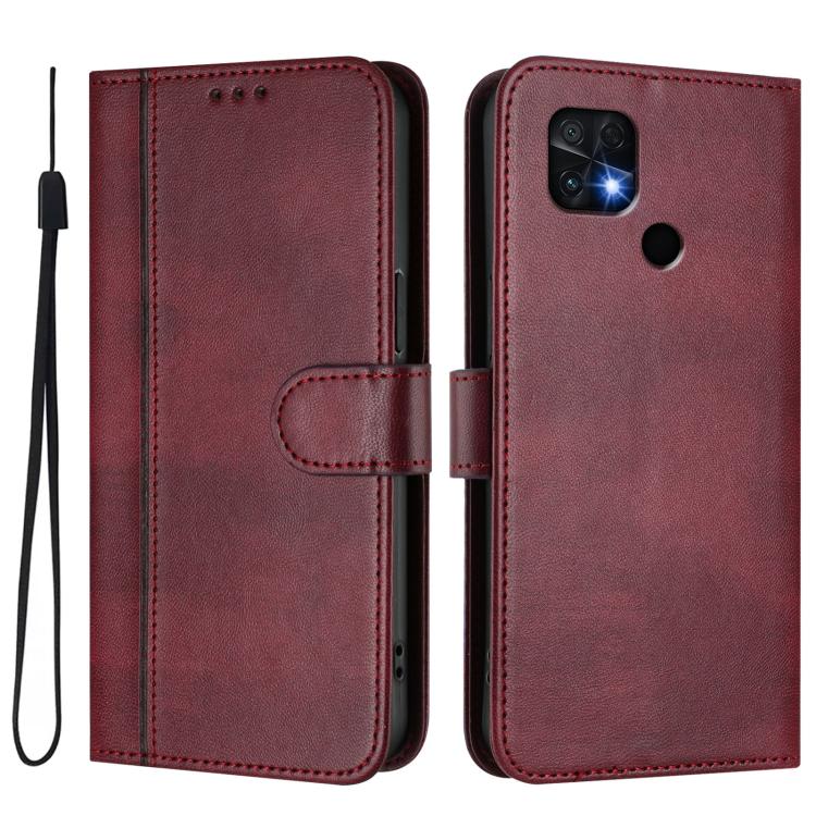 For Xiaomi Poco C40 / Redmi 10C Line Splicing Buckle Retro Leather Phone Case