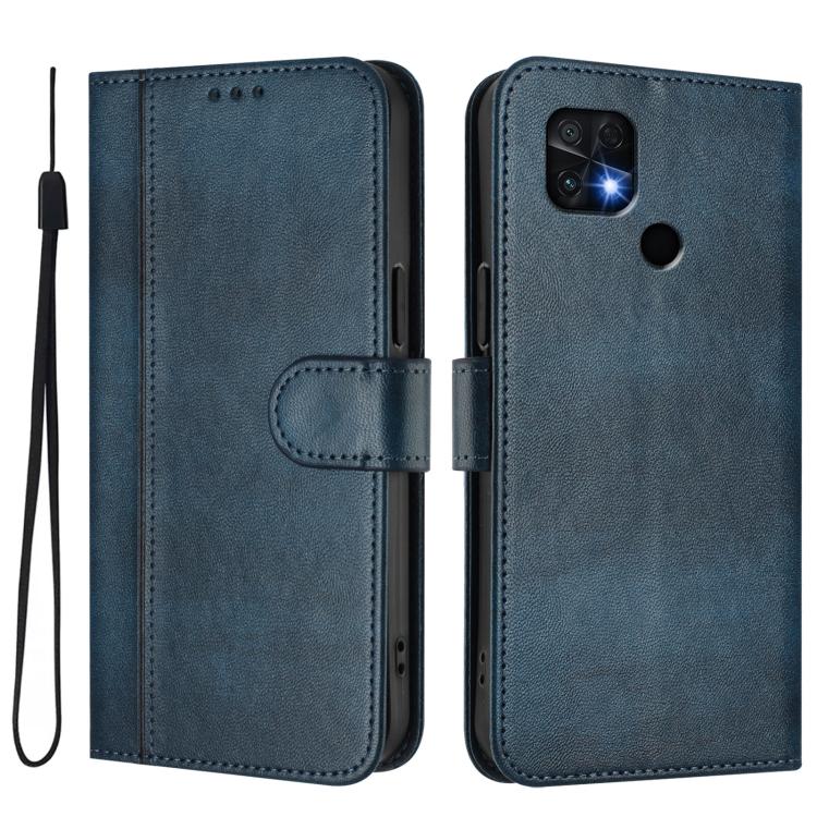For Xiaomi Poco C40 / Redmi 10C Line Splicing Buckle Retro Leather Phone Case