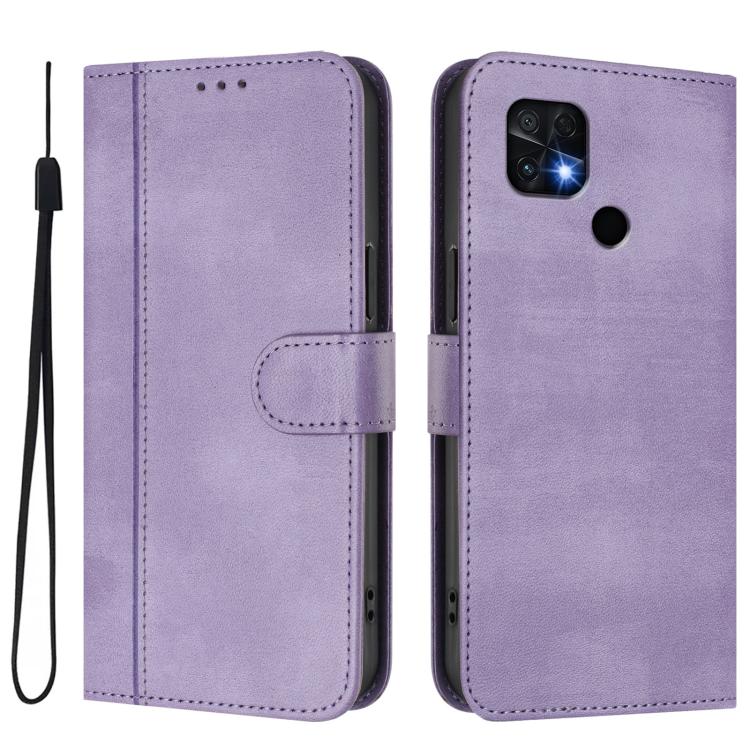For Xiaomi Poco C40 / Redmi 10C Line Splicing Buckle Retro Leather Phone Case