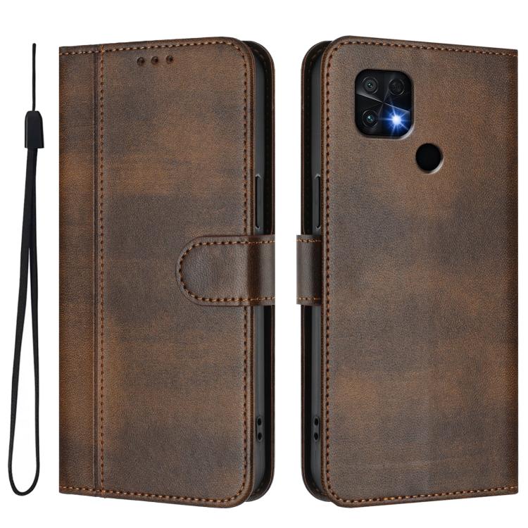 For Xiaomi Poco C40 / Redmi 10C Line Splicing Buckle Retro Leather Phone Case