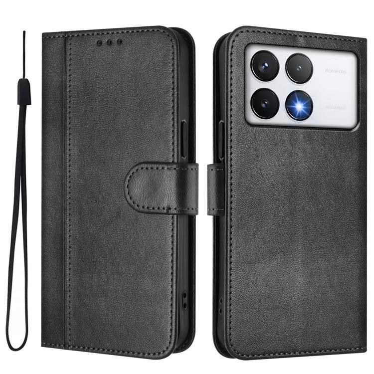 For Xiaomi Poco F6 Pro 5G Line Splicing Buckle Retro Leather Phone Case