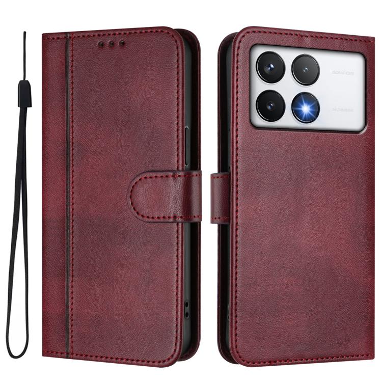 For Xiaomi Poco F6 Pro 5G Line Splicing Buckle Retro Leather Phone Case