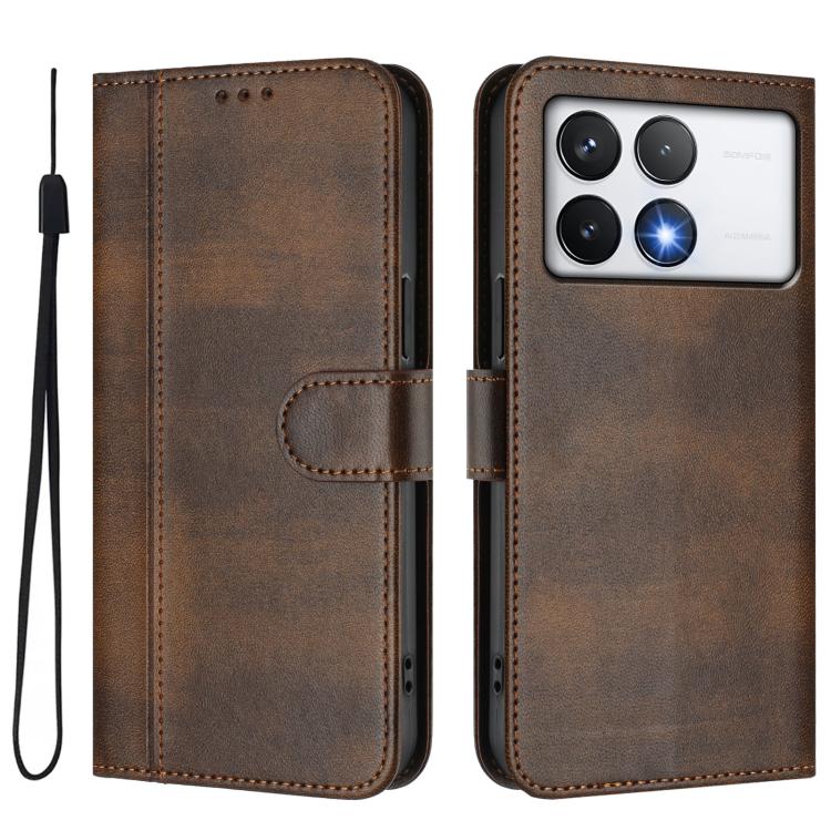 For Xiaomi Poco F6 Pro 5G Line Splicing Buckle Retro Leather Phone Case