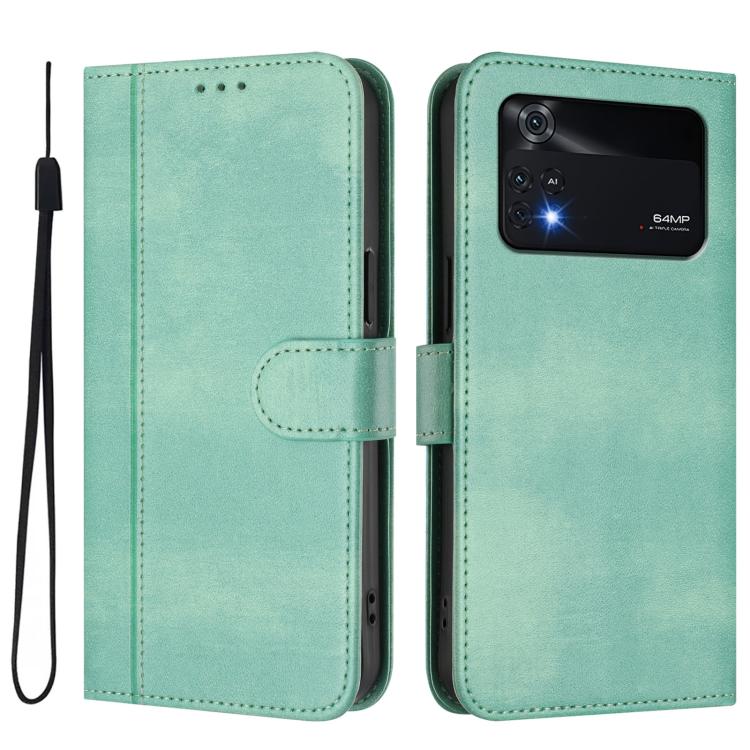 For Xiaomi Poco M4 Pro 4G Line Splicing Buckle Retro Leather Phone Case