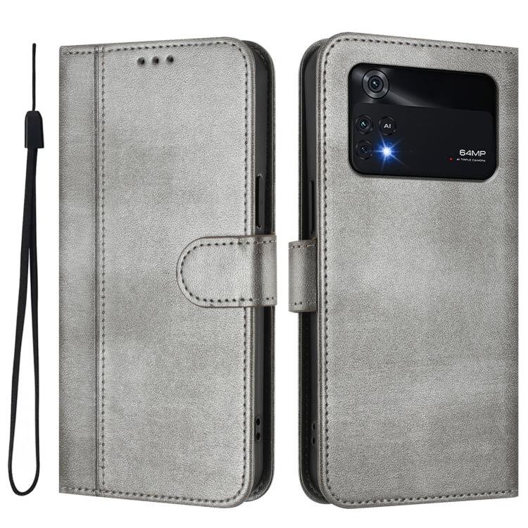For Xiaomi Poco M4 Pro 4G Line Splicing Buckle Retro Leather Phone Case