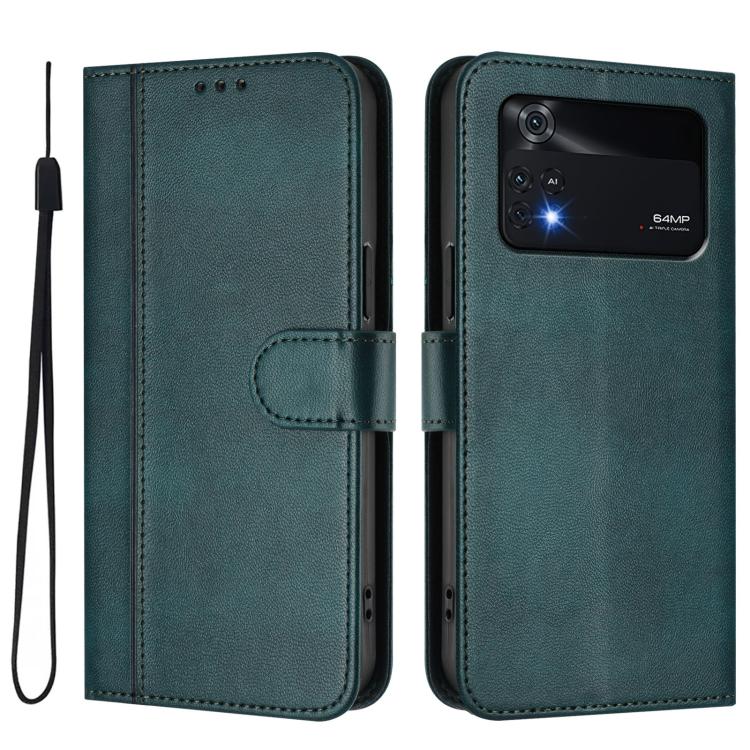 For Xiaomi Poco M4 Pro 4G Line Splicing Buckle Retro Leather Phone Case