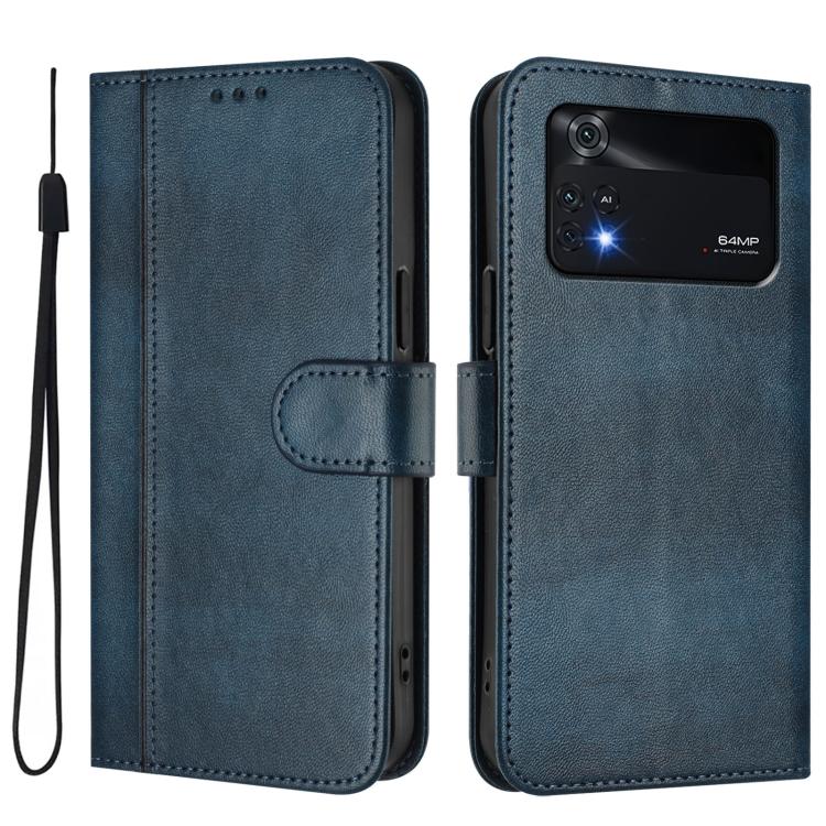 For Xiaomi Poco M4 Pro 4G Line Splicing Buckle Retro Leather Phone Case