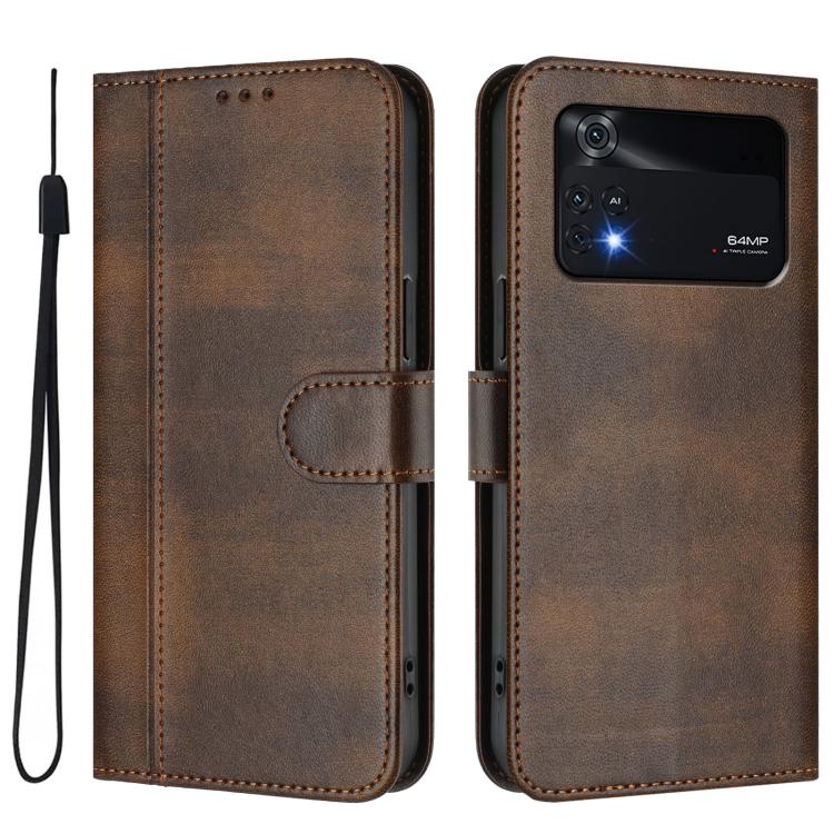 For Xiaomi Poco M4 Pro 4G Line Splicing Buckle Retro Leather Phone Case