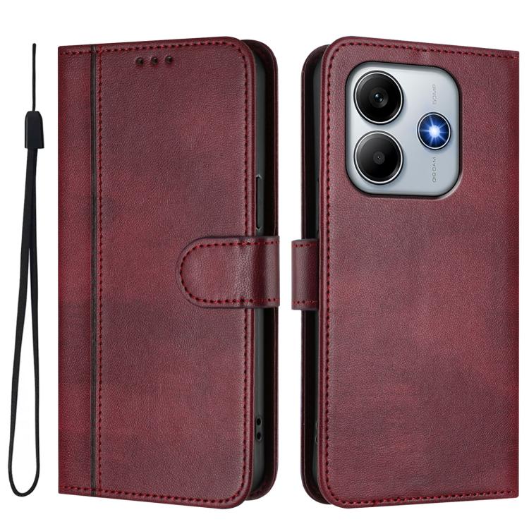 For Xiaomi Poco M7 Pro 5G / Redmi Note 14 5G Line Splicing Buckle Retro Leather Phone Case