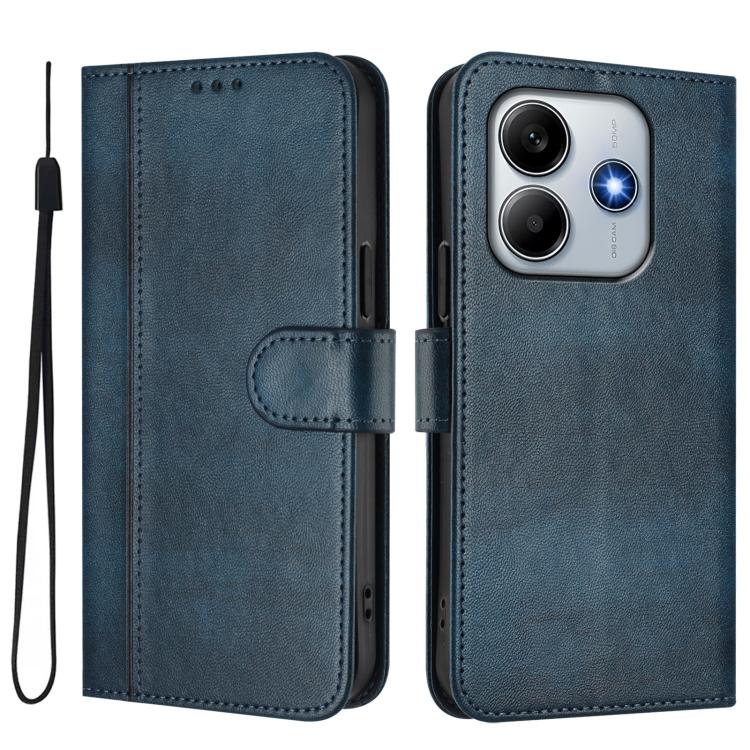 For Xiaomi Poco M7 Pro 5G / Redmi Note 14 5G Line Splicing Buckle Retro Leather Phone Case