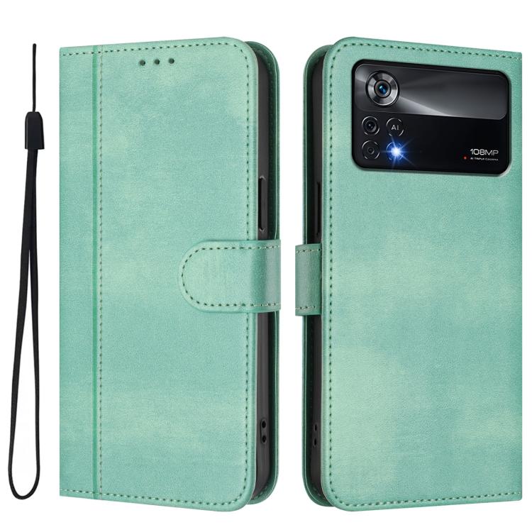 For Xiaomi Poco X4 Pro 5G Line Splicing Buckle Retro Leather Phone Case