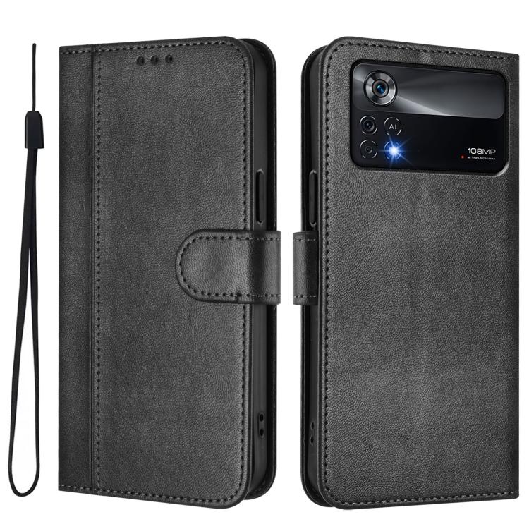 For Xiaomi Poco X4 Pro 5G Line Splicing Buckle Retro Leather Phone Case