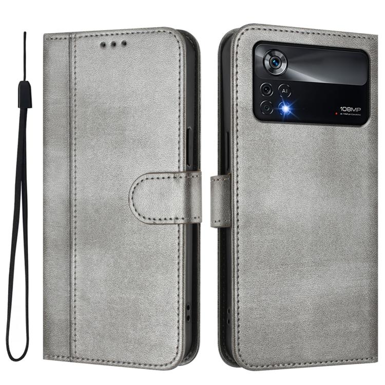 For Xiaomi Poco X4 Pro 5G Line Splicing Buckle Retro Leather Phone Case