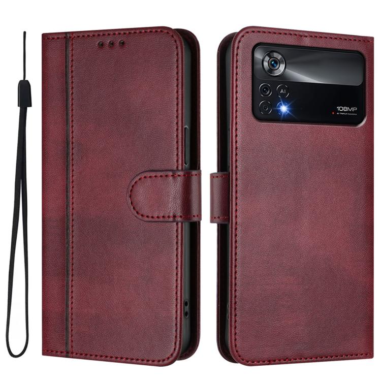 For Xiaomi Poco X4 Pro 5G Line Splicing Buckle Retro Leather Phone Case