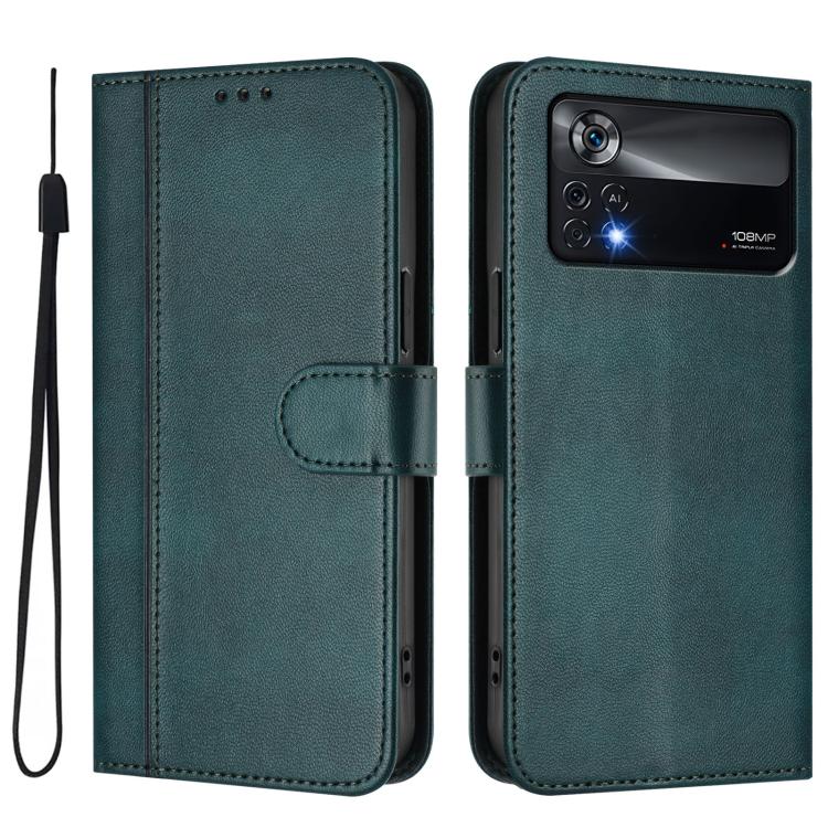 For Xiaomi Poco X4 Pro 5G Line Splicing Buckle Retro Leather Phone Case