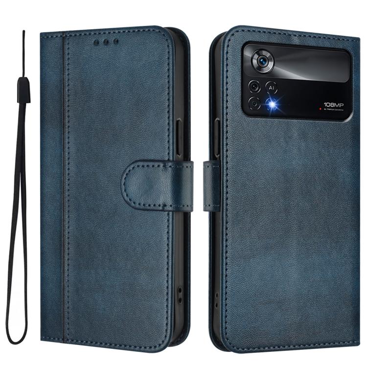 For Xiaomi Poco X4 Pro 5G Line Splicing Buckle Retro Leather Phone Case