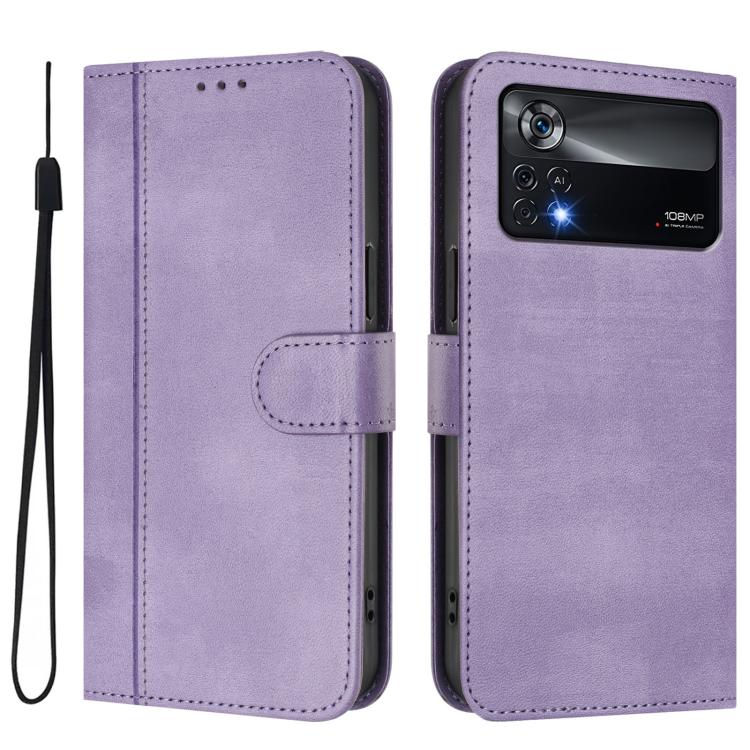 For Xiaomi Poco X4 Pro 5G Line Splicing Buckle Retro Leather Phone Case