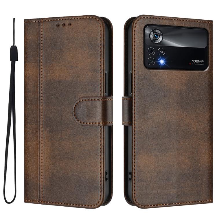 For Xiaomi Poco X4 Pro 5G Line Splicing Buckle Retro Leather Phone Case