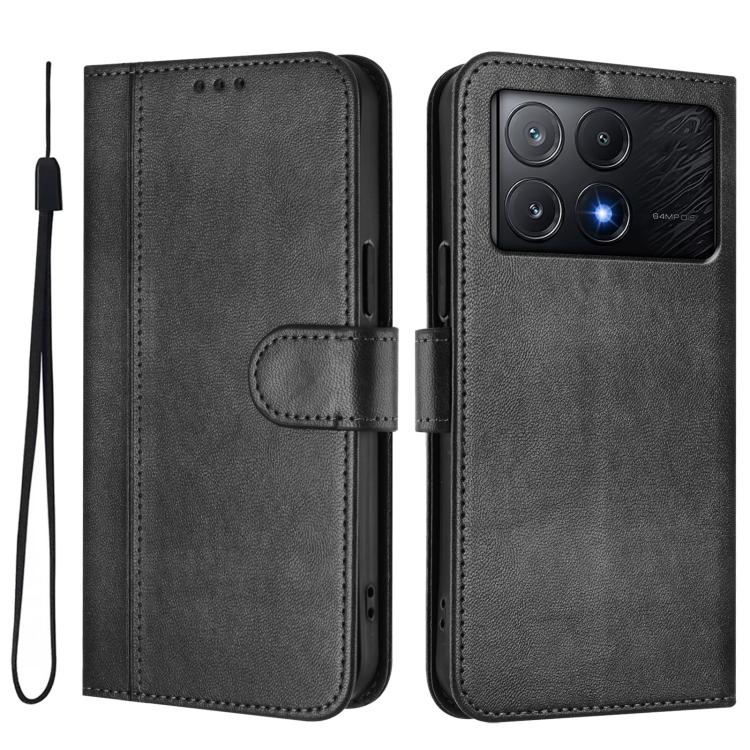 For Xiaomi Poco X6 Pro 5G Line Splicing Buckle Retro Leather Phone Case