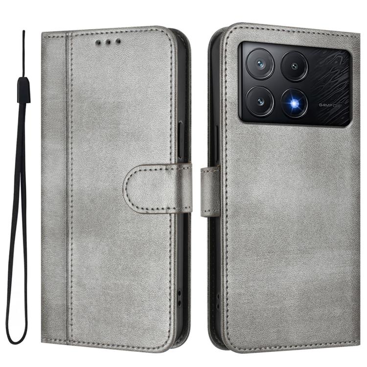 For Xiaomi Poco X6 Pro 5G Line Splicing Buckle Retro Leather Phone Case