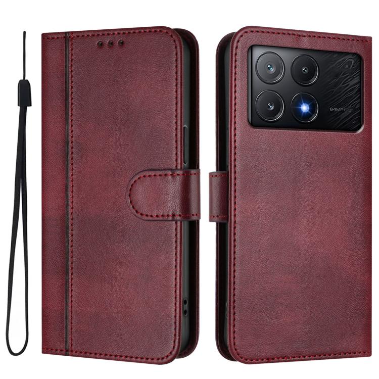 For Xiaomi Poco X6 Pro 5G Line Splicing Buckle Retro Leather Phone Case