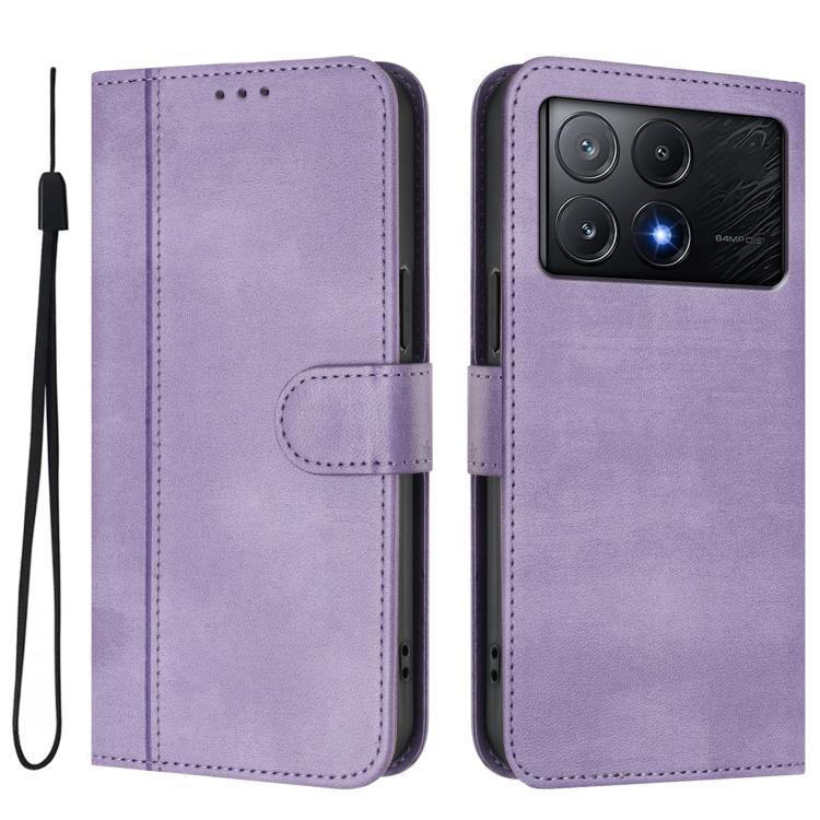 For Xiaomi Poco X6 Pro 5G Line Splicing Buckle Retro Leather Phone Case