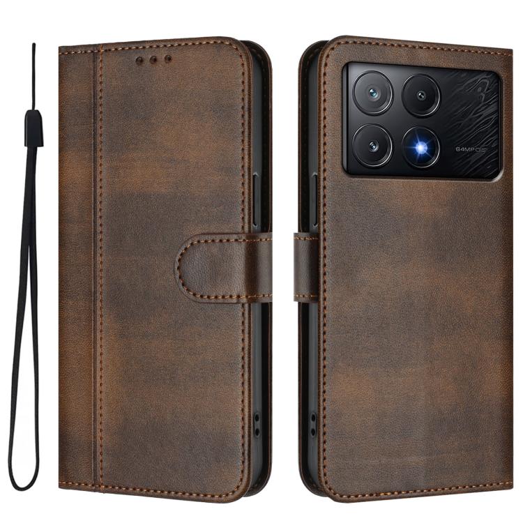 For Xiaomi Poco X6 Pro 5G Line Splicing Buckle Retro Leather Phone Case