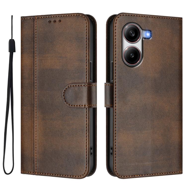 For Xiaomi Poco X7 Pro 5G Line Splicing Buckle Retro Leather Phone Case