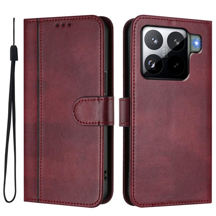 For Xiaomi 15S Pro 5G Line Splicing Buckle Retro Leather Phone Case
