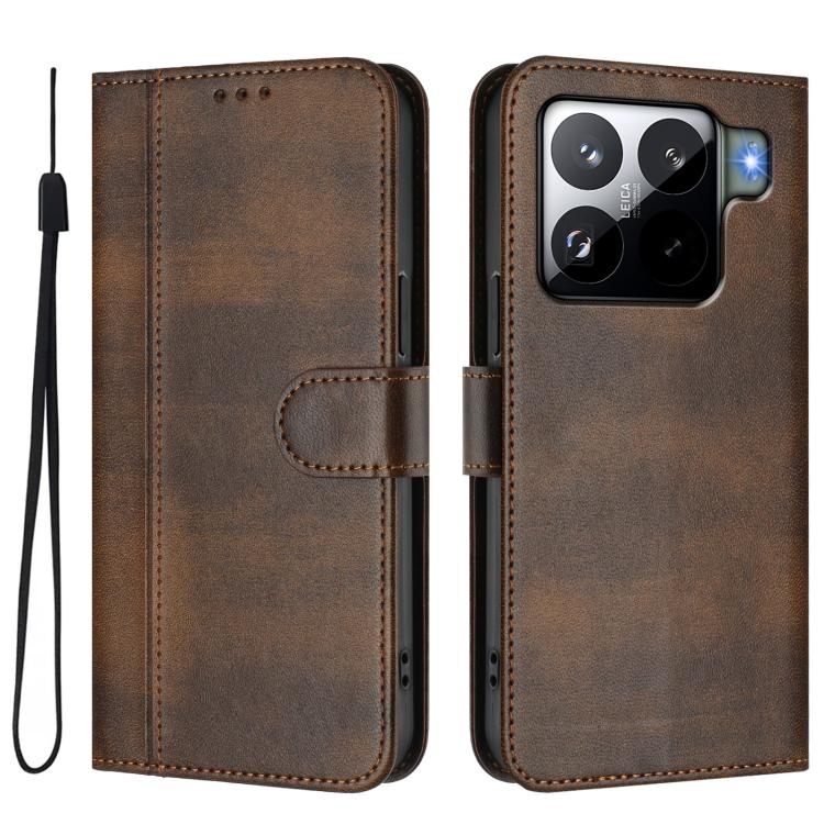 For Xiaomi 15S Pro 5G Line Splicing Buckle Retro Leather Phone Case