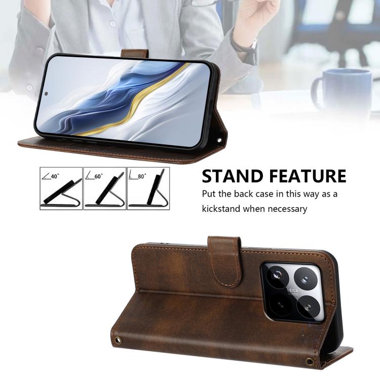 For Xiaomi 15T 5G Line Splicing Buckle Retro Leather Phone Case