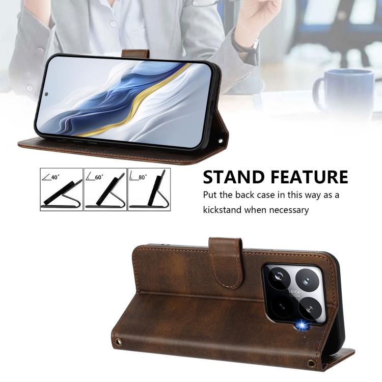 For Xiaomi 15T Pro 5G Line Splicing Buckle Retro Leather Phone Case