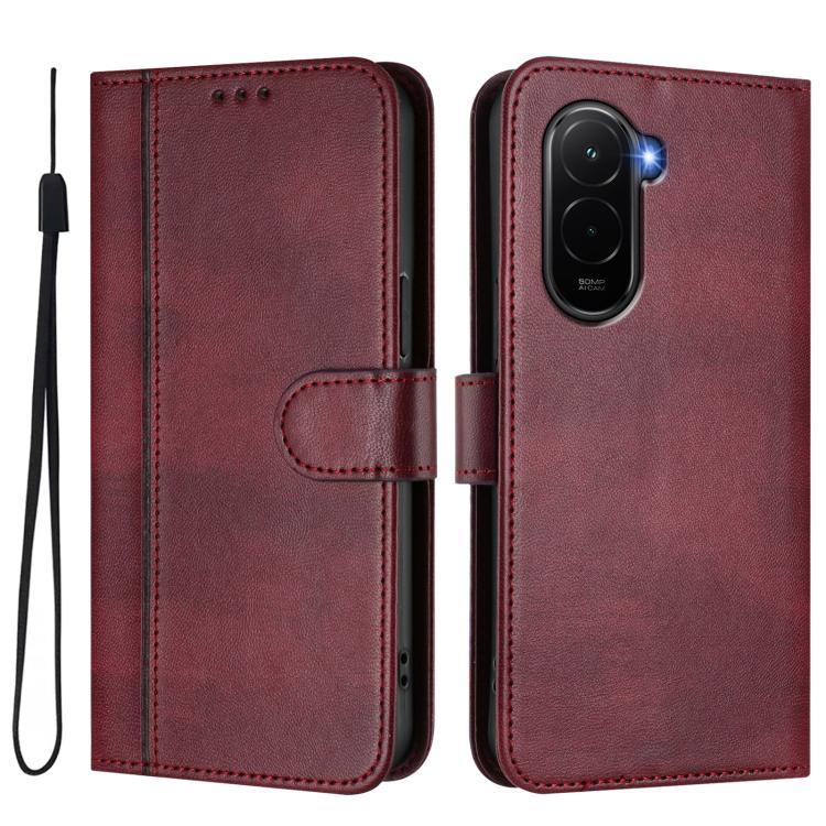 For Xiaomi Poco M7 4G 169mm Line Splicing Buckle Retro Leather Phone Case