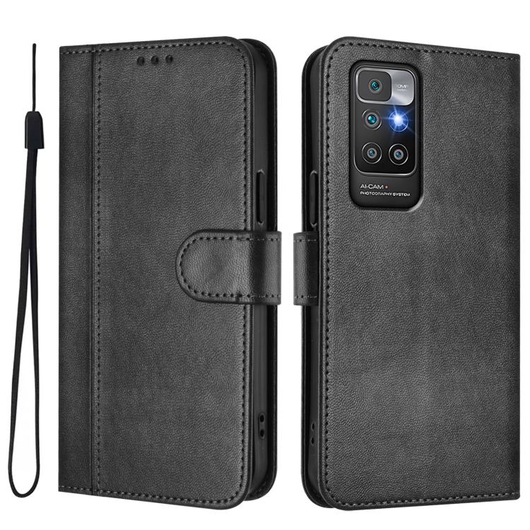 For Redmi 10 4G 2021 / 2022 Global Line Splicing Buckle Retro Leather Phone Case
