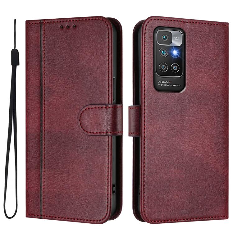 For Redmi 10 4G 2021 / 2022 Global Line Splicing Buckle Retro Leather Phone Case