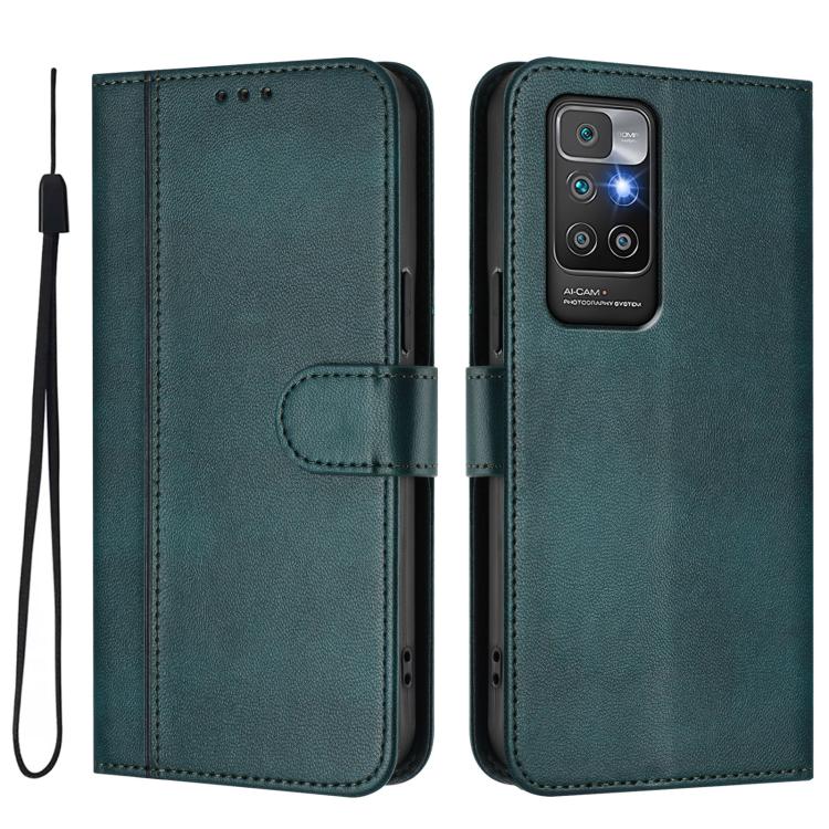 For Redmi 10 4G 2021 / 2022 Global Line Splicing Buckle Retro Leather Phone Case