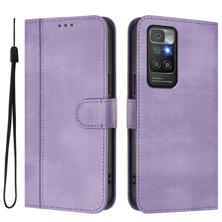 For Redmi 10 4G 2021 / 2022 Global Line Splicing Buckle Retro Leather Phone Case