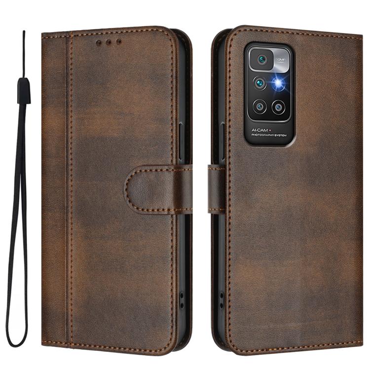 For Redmi 10 4G 2021 / 2022 Global Line Splicing Buckle Retro Leather Phone Case
